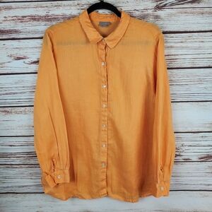 J Jill Womens Medium Orange 100% Linen Long Sleeve Button Down Shirt Top